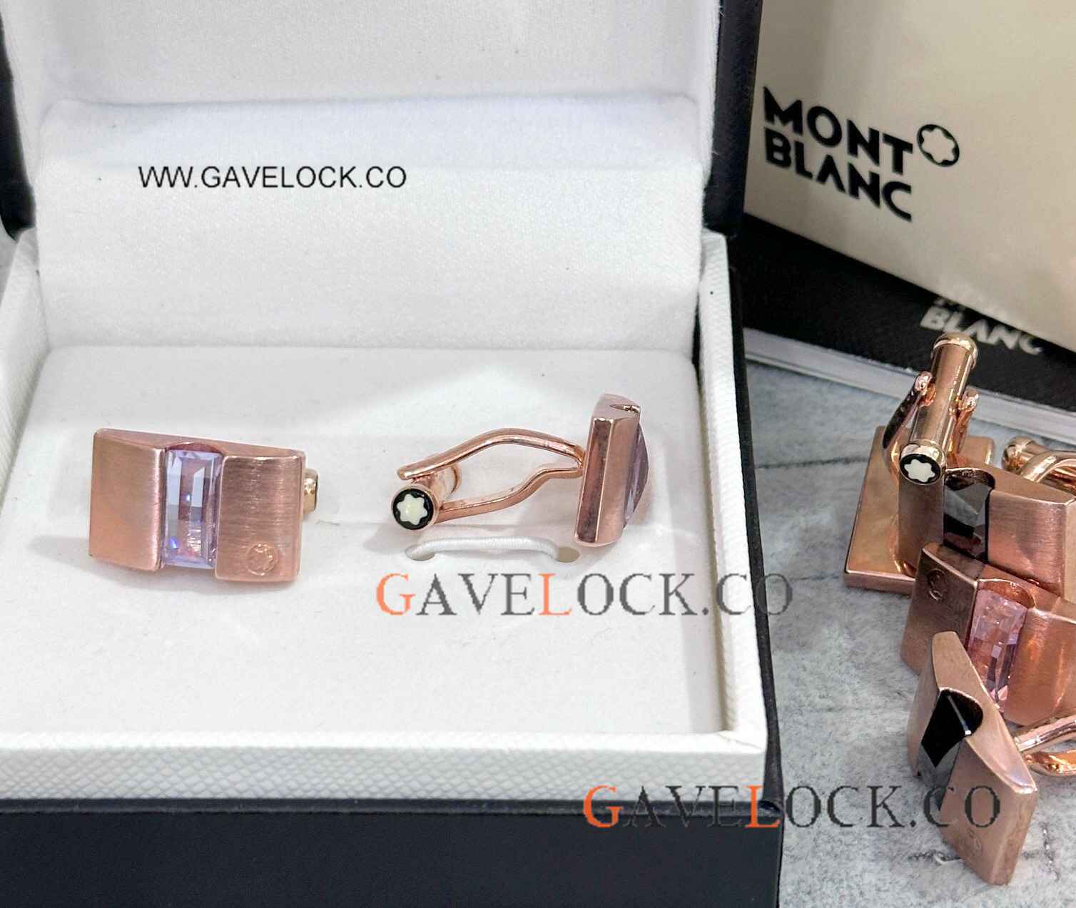 Clone Mont Blanc Rectangular Cufflinks Rose Gold&Purple